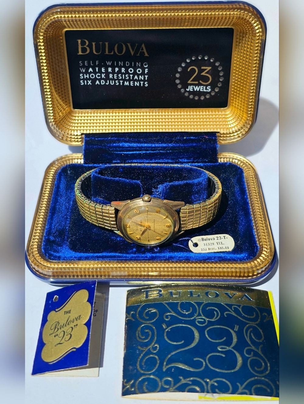 Vintage 1956 Bulova 23-T 23 Jewel Self-Winding Watch NOS Original Box Papers